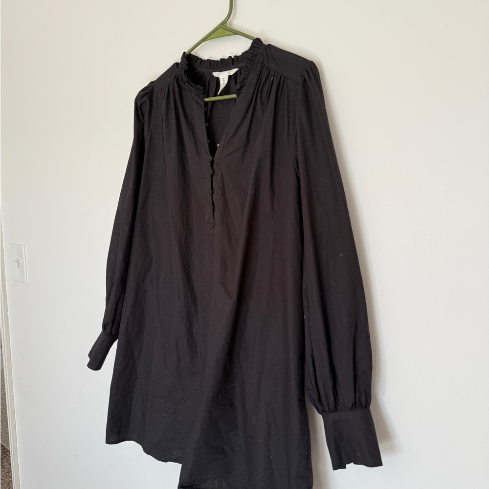 H&M Black Ruffle Neck Tunic Dress | Size L